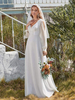 Robe de mariée simple blanche A-ligne col en V manches longues taille naturelle en mousseline de soie longues robes de mariée