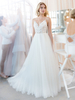 Robe de mariée simple blanche A-ligne col en V sans manches dos nu en dentelle de tulle longues robes de mariée