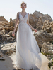 Robe de mariée simple blanche A-ligne col en V sans manches dos nu en dentelle robes de mariée