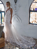 Robe de mariée simple blanche A-ligne col en V sans manches dos nu robes de mariée en dentelle
