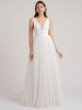 Robe de mariée simple blanche A-ligne col en V sans manches longueur au sol robes de mariée en tulle plissé