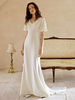 Robe de mariée simple blanche avec train A-ligne Mermaid col en V à manches courtes Robes de mariée en polyester