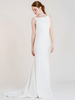 Robe de mariée simple blanche avec train bateau cou sans manches dos nu en tissu satiné robes de mariée sirène