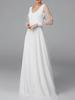 Robe de mariée simple blanche avec train une ligne col en V manches longues en dentelle longues robes de mariée