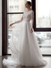 Robe de mariée simple blanche col bijou manches longues découpées une ligne dos nu organza robes de mariée en dentelle