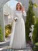 Robe de mariée simple blanche col bijou manches longues taille naturelle une ligne tulle longues robes de mariée