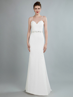 Robe de mariée simple blanche crêpe élastique col en coeur longueur au sol robe de mariage