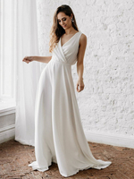 Robe de mariée simple blanche en chiffon dos nu en dentelle longeuur au sol Robe de mariage