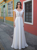Robe de mariée simple blanche en crêpe extensible à col en V sans manches en dentelle dos nu A-ligne robes de mariée