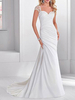 Robe de mariée simple blanche en crêpe élastique bustier laçage sur dos à traîne robe de mariage