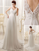 Robe de mariée simple blanche en dentelle co V en dentelle boutonné sur dos jupe plissée robe de mariage