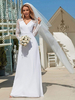 Robe de mariée simple blanche en dentelle col en V manches longues en mousseline de soie en mousseline de soie plissée une ligne longues robes de mariée