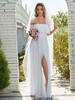 Robe de mariée simple blanche en mousseline de soie col bateau sans manches fendu devant une ligne longues robes de mariée