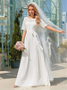 Robe de mariée simple blanche en mousseline de soie col bijou manches courtes ceinture une ligne longues robes de mariée