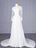 Robe de mariée simple blanche en mousseline de soie col en V manches longues dos nu fermeture éclair dentelle mousseline de soie une ligne robes de mariée