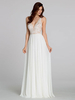 Robe de mariée simple blanche en mousseline de soie col en V sans manches avec train en mousseline de soie dentelle une ligne robes de mariée