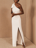 Robe de mariée simple blanche en satin une épaule jupe fendu Robe de mariage