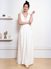 Robe de mariée simple blanche en tissu satiné col en V sans manches boutons une ligne longues robes de mariée