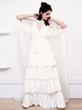 Robe de mariée simple blanche en tissu satiné col en V sans manches volants une ligne longues robes de mariée en mousseline de soie