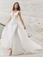 Robe de mariée simple blanche polyester col en V sans manches gaine dos nu longues robes de mariée