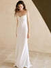 Robe de mariée simple blanche Polyester conçu Colline Spaghetti Sangles Bows Polyester Gaine Robes de mariée longueur