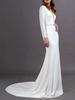 Robe de mariée simple blanche sirène col en V manches longues ceinture longues robes de mariée