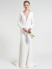 Robe de mariée simple blanche tribunal train satin tissu col en v manches 3/4 longueur robes de mariée sirène