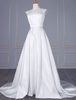 Robe de mariée simple blanche une ligne bijou cou sans manches taille naturelle fermeture éclair satin tissu ceinture robes de mariée