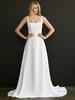 Robe de mariée simple blanche une ligne col carré sans manches dos nu en crêpe extensible longues robes de mariée
