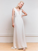 Robe de mariée simple blanche une ligne col en v sans manches dos nu boutons satin tissu dentelle longues robes de mariée