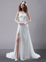 Robe de mariée simple bustier jupe fendu à traîne en mousseline de soie Robe de mariage