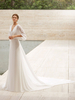 Robe de mariée simple col V demie-manche décolleté transparente à traîne