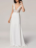 Robe de mariée simple col V top en dentelle jupe au sol zip sur dos