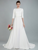 Robe de mariée simple demi-manchon ajouré avec col bateau et demi-manches