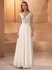 Robe de mariée simple en dentelle à col en V et manches courtes en dentelle