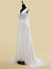 Robe de mariée simple en dentelle à col en V et manches longues avec découpes robe de bal 30 cm