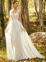 Robe de mariée simple en dentelle blanche col V robe mariage bohème