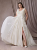 Robe de mariée simple en dentelle col en V sans manches fendue devant robes de mariée A-ligne