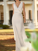 Robe de mariée simple en Lycra et spandex col en V sans manches avec nœuds ligne a 60cm robes de mariée