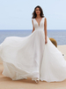 Robe de mariée simple en mousseline de soie col en V sans manches plissée ligne a robes de mariée