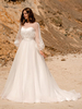 Robe de mariée simple en organza col bijou manches longues ceinture robes de mariée trapèze