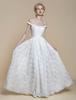 Robe de mariée simple en polyester à col bateau et fleurs en forme de A