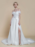 Robe de mariée simple en polyester à col bateau et manches courtes robe de bal découpée 40 cm