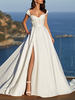 Robe de mariée Simple en tissu satiné col en cœur sans manches fendue sur le devant