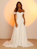 Robe de mariée simple en tissu satiné col en cœur sans manches ligne a