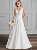 Robe de mariée simple en tissu satiné col en V sans manches avec perles ligne a