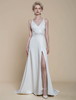 Robe de mariée simple en tissu satiné col en V sans manches en dentelle robe de bal 30 cm