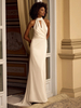 Robe de mariée simple en tissu satiné col en V sans manches robes de mariée sirène