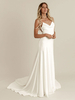 Robe de mariée simple en tissu satiné col V à bretelle dos nu à petite traîne
