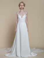 Robe de mariée simple fourreau col en V sans manches nœuds 30 cm robes de mariée